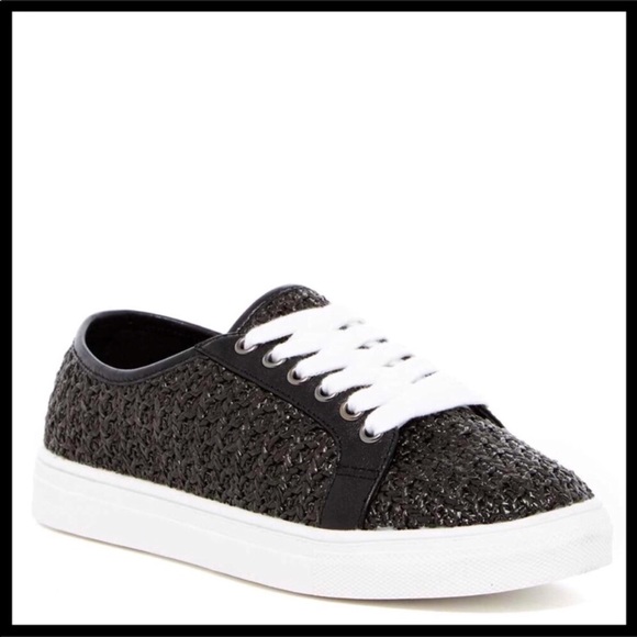 TAHARI LEATHER & WOVEN LACE UP OXFORDS SNEAKERS - Picture 5 of 8